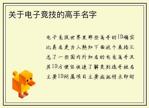 关于电子竞技的高手名字